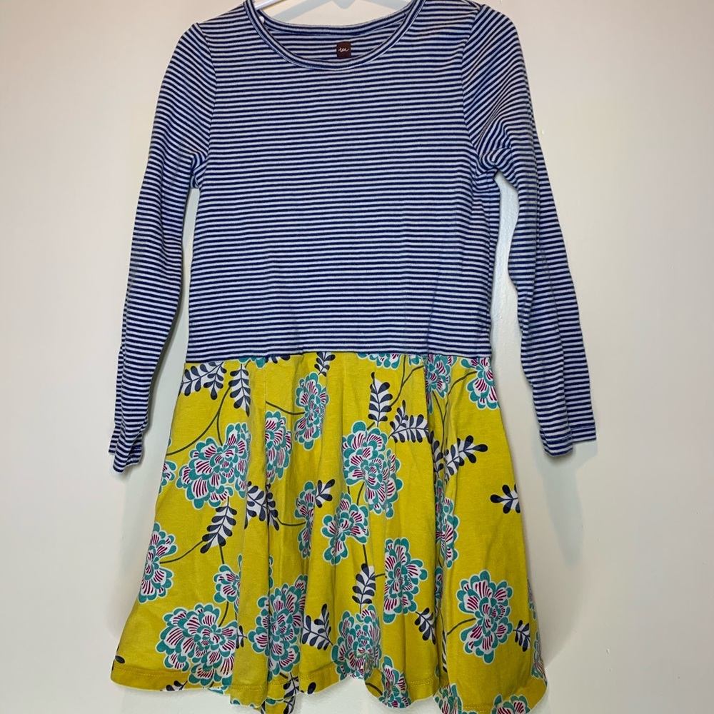 Long sleeved striped and floral dress